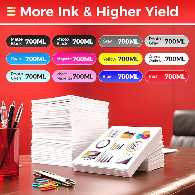 PFI-1700 Pigment Ink Tank Set 12-Pack 700ml High Capacity Replacement for Canon PFI-1700 PFI1700 Ink Cartridges Compatible for Canon imagePROGRAF Pro-2000 Pro-4000 Pro-4000s Pro-6000 Pro-6000s Printer