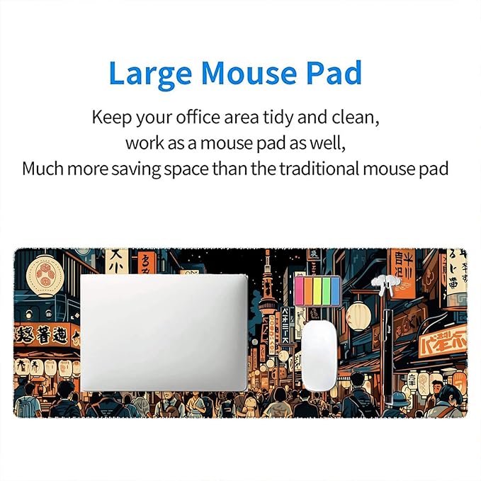 Japanese Street Desk Pad Mouse Pad Anime Tokyo Night Market XL Mouse Pad Large Mousepad Extended Laptop Keyboard Mat Gaming Desk Pad Mouse Mat Office Computer Keyboard Laptop Home 31.5"x11.8"