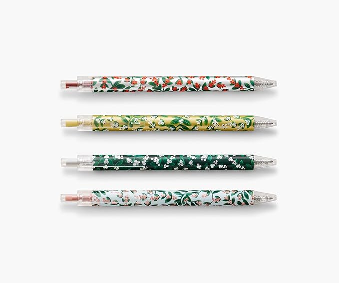 RIFLE PAPER CO. Mistletoe Metallic Gel Pen Set of 4 | 0.7mm Rollerball Tips, Bring a Touch of Festive Flair to Your Writing, Stand Out With Mettalic Ink