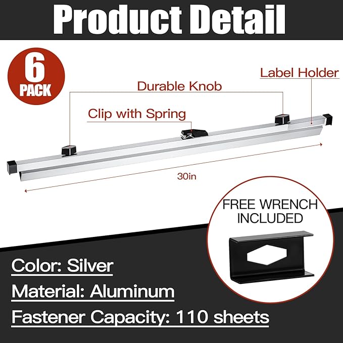 Estune Blueprint Hanging Clamps Binding Strips Storage for Construction Paper Poster Plans Drawings Arts (6, 30 Inches)