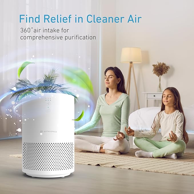 HATHASPACE HSE200 True HEPA Air Purifier for Home, Removes 99.9% of Dust, Smoke, Pet Dander, Odors, VOCs, Covers Up to 200 Sq. Ft, Quiet Air Cleaner with Smart Sensor for Bedroom & Small Rooms