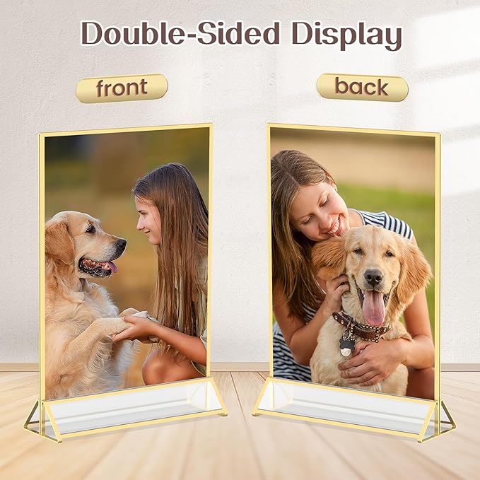 Gold Frames 4X6 Acrylic Sign Holder Double-Sided Acrylic Picture Frames Display Stand for Flyer Holder Menu Holder Wedding Table Number with Removable Sticky Dots-24 Pack
