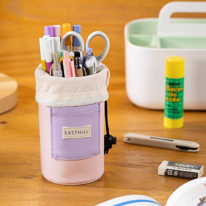 EASTHILL Desk Organizer Pencil Holders Pen Case Pouch for Girls Home School and Office Supplies-Pink
