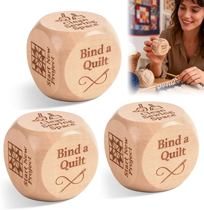 3pcs Quilter’s Dice, 6-Sided Wooden Quilting Decision Dice – Fun Sewing Gift for Quilters, Sewists & Craft Enthusiasts – Handmade Laser Engraved Sewing Tool