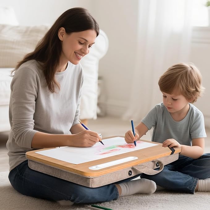 wishacc Portable Bamboo Lap Desk Tray, Natural Wood, Large 21.1 x 12.9 Inch, for Home Office