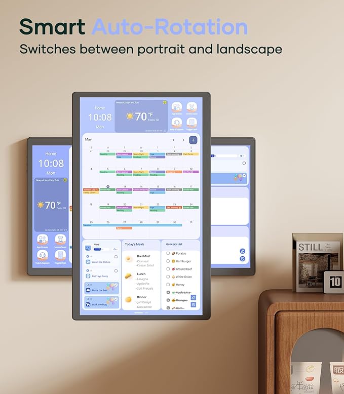 Digital Calendar+ 2: 24 Inch Wall Touch Screen Chore Chart Customize Dashboard Smart Electronic Calendar for Family Schedules Meal Planner Supports All Google Play Apps Wall Mount Black