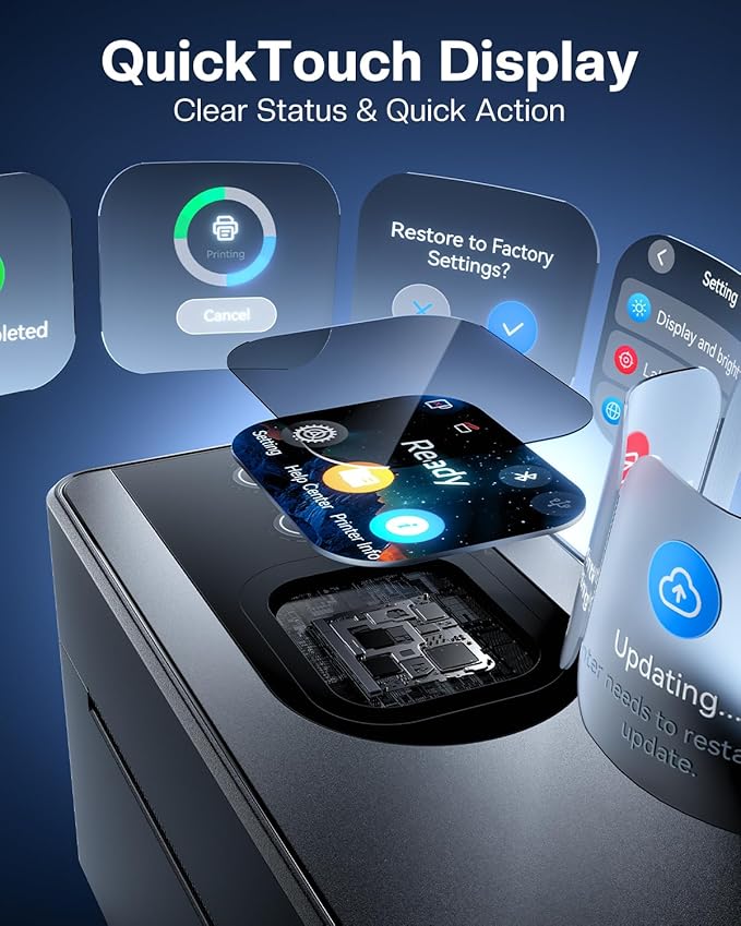 Phomemo Thermal Label Printer Upgraded with Touchable Screen, Shipping Label Printer for Small Business, 4x6 Wireless Thermal Label Printers for Shipping Package, Compatible with Amazon, Shopify, USPS