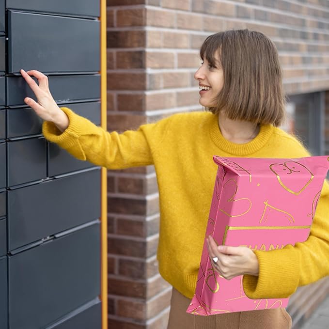 Thank You Poly Mailers 6x9 Inch 100 Pcs - Heart printed Shipping Bags, 2.4mil Thickness, Waterproof and Tear Resistant Mailing Envelopes, Self-Sealing Packaging Bags for Clothing