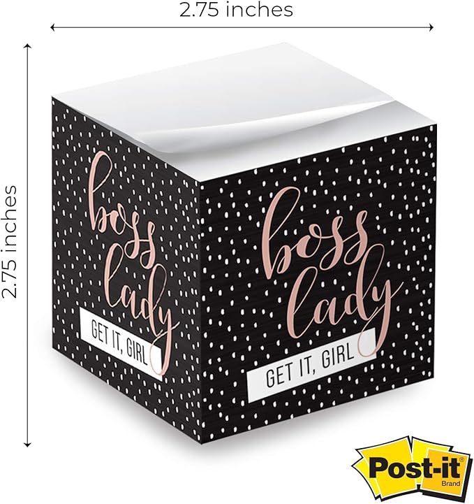 Boss Lady Sticky Note Cube / 600 Sheets / 2.75" Memo Block Printed on 4 Sides/Super Chic Empowering Design