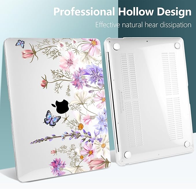 DONGKE Compatible with MacBook Air 13 inch Case 2021 2020 2019 2018 Release A2337 M1 A2179 A1932 with Retina Display & Touch ID, Plastic Hard Shell & Keyboard Cover - Butterfly Florals