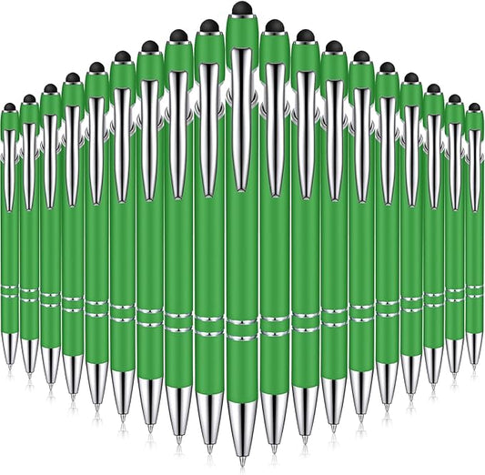 Zonon 38 Pieces Rubberized Ballpoint Pen with Stylus Tip Stylish Metal Pen Capacitive Styli with Soft Rubberized Grip, Black Ink for Most Devices(Green)