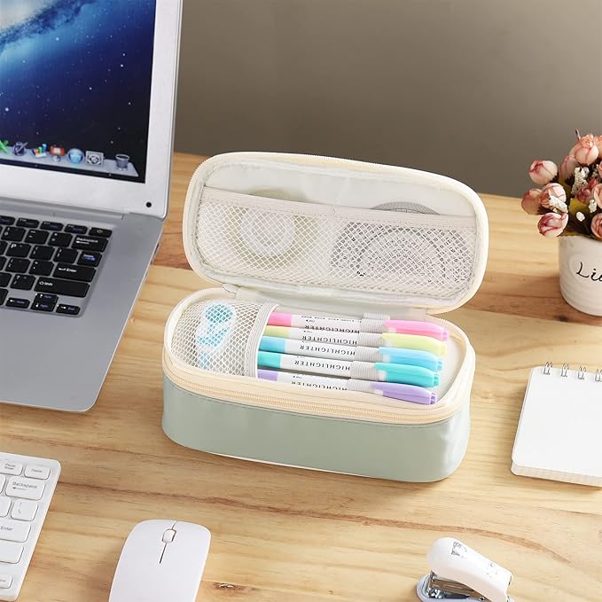 Dugio Big Pencil Case for Girls Organizer Pencil Bag with Zipper Pencil Pouch for School Teens Kids Aesthetic Large Pencil Pouch Green