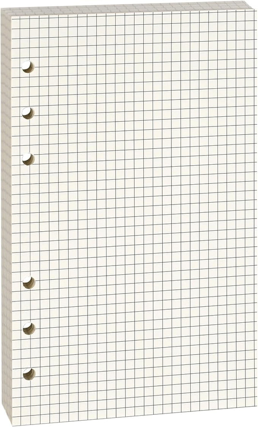 A6 Grid-Ruled Refill Paper, 100gsm Thick Beige No-Bleed Sheets (80-Pack), Pre-Punched – Fits A6 6-Ring Binders for Office, School & Teachers