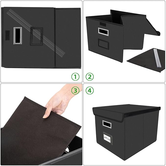 Huolewa Portable Leather File Organizer Boxes with Lids, Office Document Boxes Organizer, Filing Boxes, Decorative Small File Boxes for Hanging Files with Plastic Slide for Office/Decor/Home