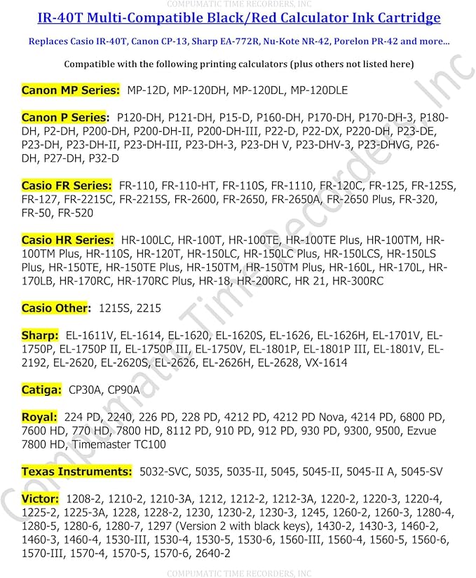 (3 Pack) COMPUMATIC Compatible/Replacement Calculator Ink Roller, Black/Red IR-40T, for Casio HR-300RC HR-200RC HR-170RC HR-150RC HR-100RC HR-100TM HR-150TM and More