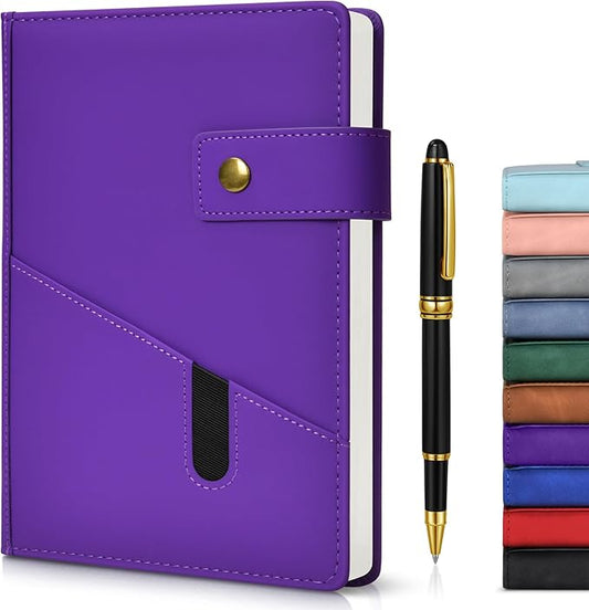 Purple A5 Lined Leather Journal Notebook for Men Women,5.9" X 8.4" Personalized Hardcover Journal with Pen,200 Pages 100 Gsm Thick Ruled Paper Daily Diary for Travel,Business,Work,Writing