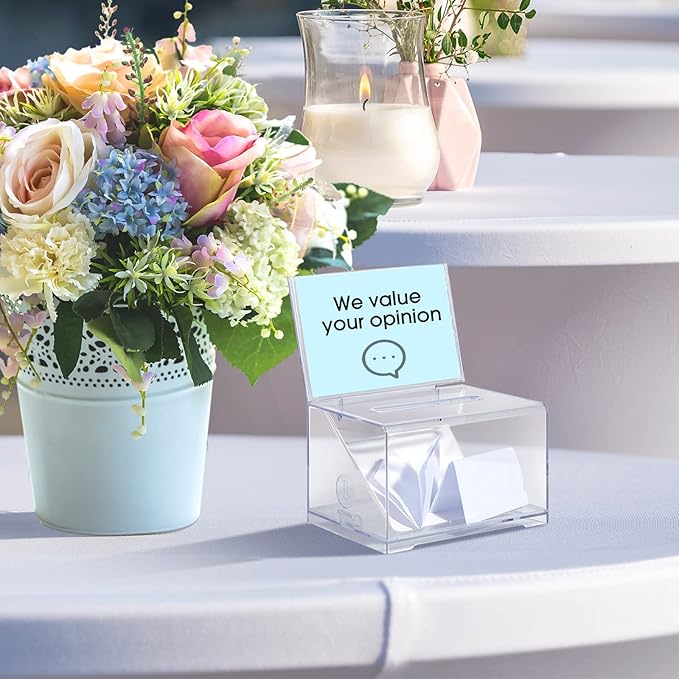 Chunful 10 Pcs Acrylic Donation Box with Lock and Sign Holder Clear Ballot Donation Boxes with Slot for Fundraising Suggestion Box Storage Container for Voting, Raffle Bowl, Tip Jar