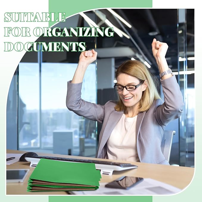 Skyygemm 12 Pcs Classification Folders Letter Size, 2 Pocket Dividers Pressboard File Folder with Fasteners, Expanding File Organizer Bulk for Teachers, Clergy, Office, Church, Christmas (Green)