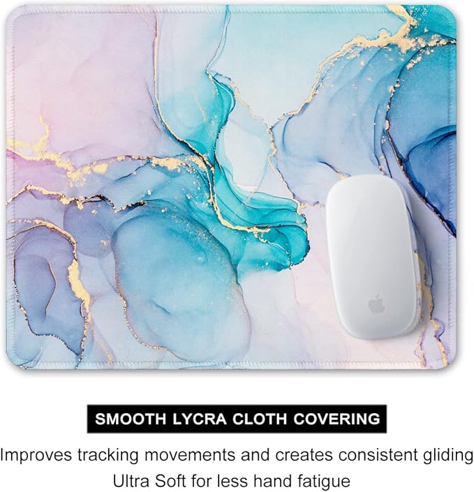 Auhoahsil Mouse Pad, 12 x 10 in Marble Art Theme Computer Mouse Pad for Desk, Premium-Textured Non-Slip Rubber Stitched Edges Waterproof Square Mouse Mat for Gaming Work Wireless Mice, Blue