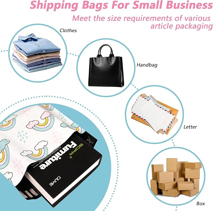 Poly Mailers 6x9 Inch 100 Pcs - Rainbow Printed Shipping Bags, 2.4mil Thickness, Waterproof and Tear Resistant Mailing Envelopes, Self-Sealing Packaging Bags for Small Business