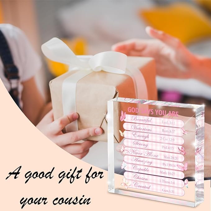 Pink Christian Wall Decor - 4x4 Inch Acrylic Scripture Sign with Butterfly Graphic, Inspirational Bible Verses for Bedroom and Office, Faith-Based Gift for Women