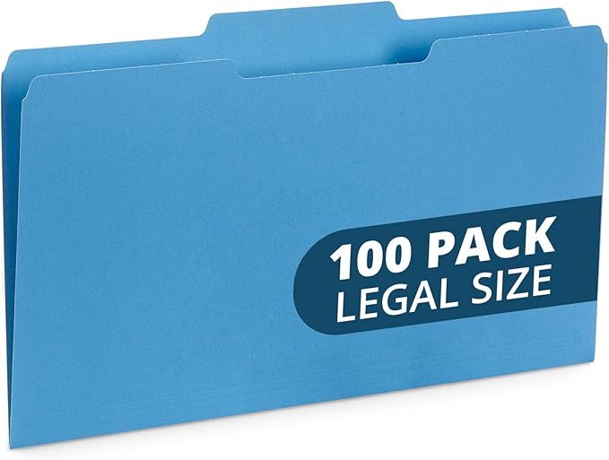 Blue Summit Supplies Blue Legal File Folders, Legal Size, 1/3 Cut Tab, Great for Organizing and Easy File Storage, File Folders 100 Count