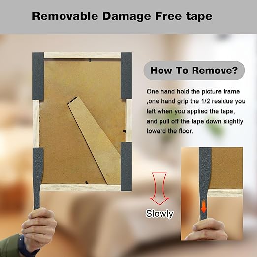 Damage Free Removable Wall Tape 18ft, Heavy Duty Double Sided Tape Black, Picture Hanging Strips Replacement, Mounting Tape Adhesive Strips