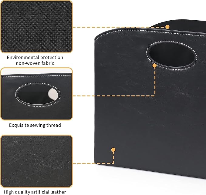 EZDeco Magazine Holder Foldable Magazine Rack Floor PU Leather File Holder Newspaper Book Storage Basket Document File Folder Organizer for Office Home (Black-2)