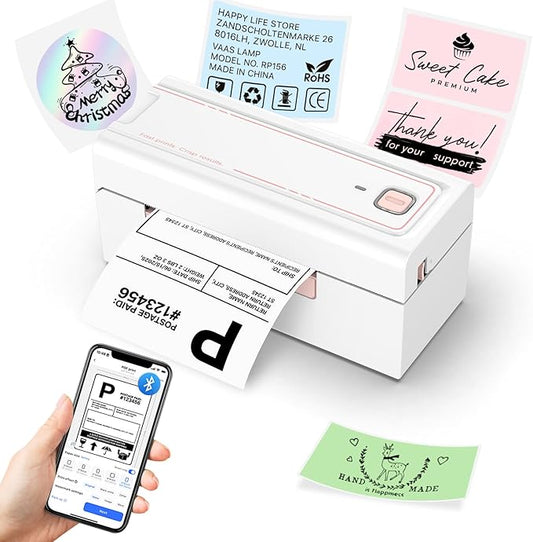 Bluetooth Thermal Label Printer, Wireless 4x6 Shipping Label Printer for Small Business, High-Speed Thermal Printer Compatible with Android, iOS & Windows for Amazon, Ebay, Shopify, USPS