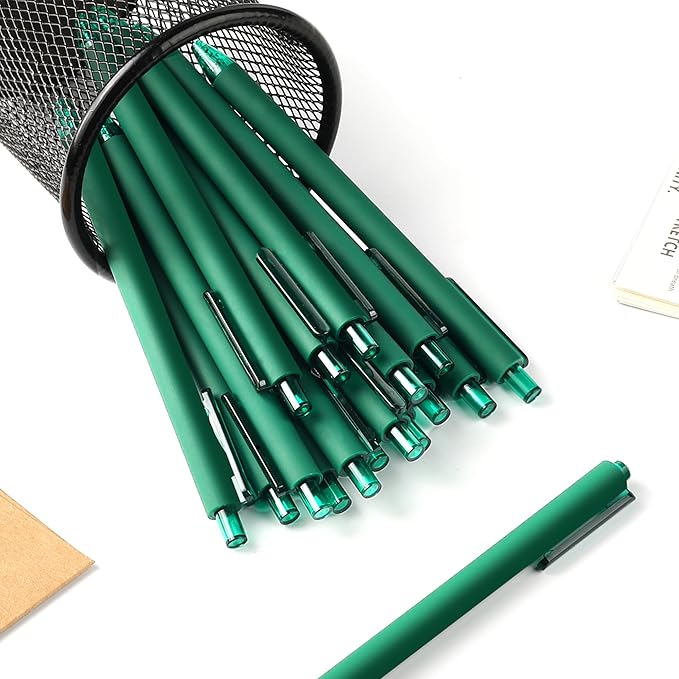 deegtran Pens Bulk, 50 Pack Smooth Green Ink Ballpoint Pen, Wholesale Retractable Pens, No Bleed Aesthetic Click Pen Medium Point, 1.0MM