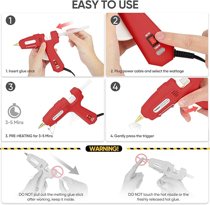 ROMECH Full Size Hot Glue Gun with 60/100W Dual Power and 21 Hot Glue Sticks (7/16"), Fast Preheating Heavy Duty Industrial Gluegun with Storage Case for Crafting, DIY and Repairs (Red)