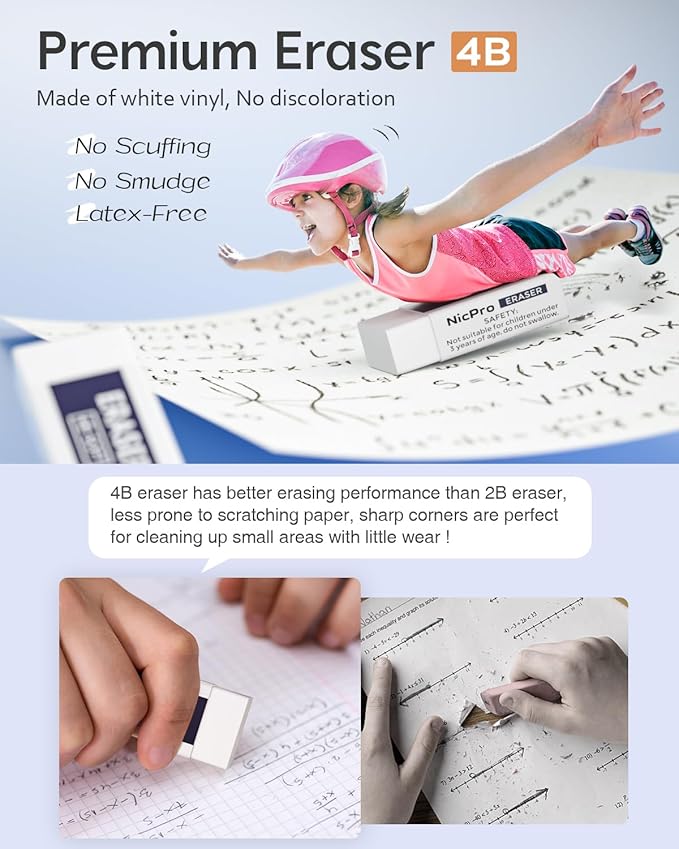 Nicpro Blocky Gear 0.5 mm & 0.7 mm Mechanical Pencils Set in Case, Metal Pencil with 6 Tube Lead Refills, Eraser, Eraser Refills for Professional & Adult Art Writing Drafting Drawing Sketching