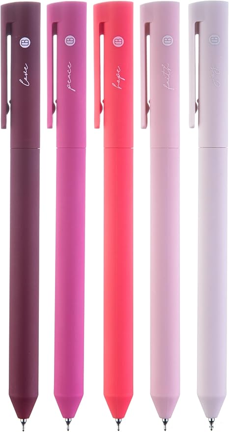 DIVERSEBEE Gel Ink Pens Assorted Colors, 0.5 mm Fine Point, Bible Pens No Bleed Through with Cute Fine Tip, Bible Study Journaling Supplies Set, 5 Pack (Pink)
