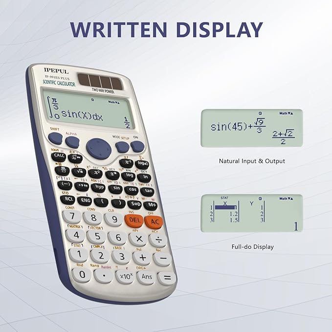 Scientific Calculators, IPepul Math Calculator with 417 Function, Solar Battery Power and 4-Line Display, School Supplies for Middle High College Students Teachers(991ES Plus)