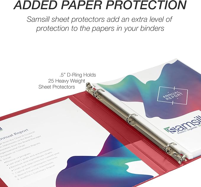 Samsill Durable 0.5 Inch Binder, Made in USA, D Ring Binder, FSC 100% Recycled Chipboard, Red, 4 Pack
