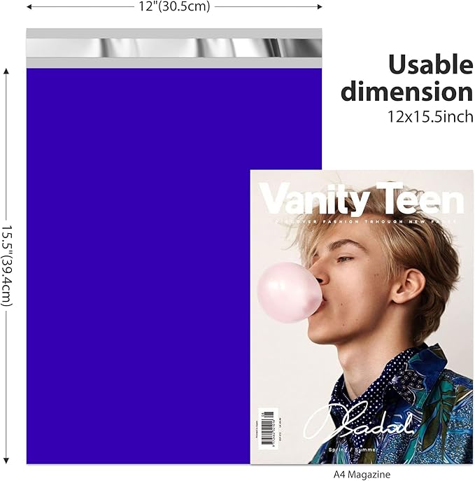 Fuxury Poly Mailers 12x15.5 Inch 500 Pcs, Bulk Shipping Bags for Clothing, Strong Adhesive Shipping Envelopes for Small Business Suppliers,Waterproof Mailers Poly Bags Mailing Envelopes Blue