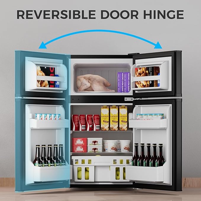 COWSAR 3.2 Cu.Ft Fridge with Freezer, Compact Refrigerator with 2 Doors for Bedroom/Dorm/Office/Apartment/Commercial, Adjustable Thermostat, Energy-efficient, Low Noise