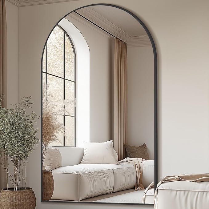 MELOMOIR 76"x44" Oversized Floor Mirror Freestanding, Arched Full Length Mirror for Bedroom Living Room Dressing Room Gym Yoga Hair Salon, Black Mirror Full Length with Shatterproof Tempered Glass