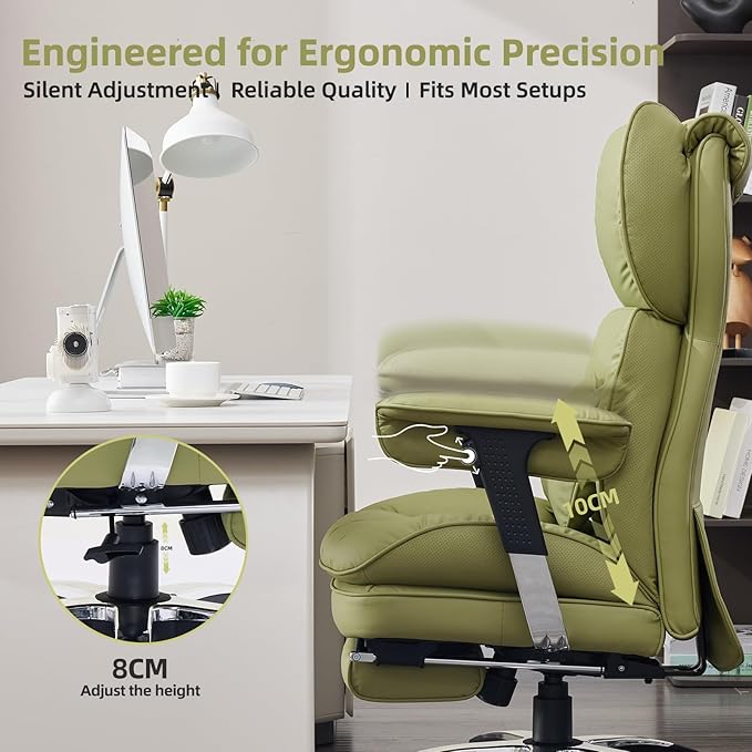 Efomao Big and Tall Office Chair with Footrest – High Back Computer Chair with Adjustable Armrests，Executive Office Chair with Wide Seat, Modern Desk Chair for Home Office, Gaming, or Study, Green