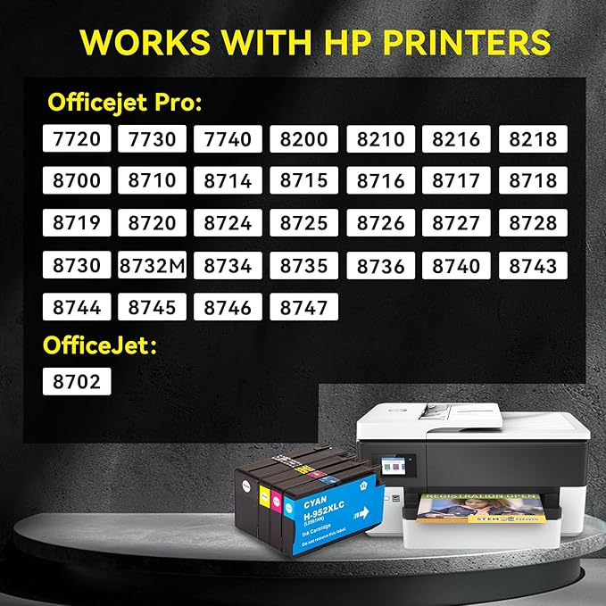 952XL Ink Cartridges Combo Pack for HP 8710 7740 Printers HP952XL Ink Cartridge Black and Color for HP Officejet Pro 8210 8730 8200 8720 8700 7740 8715 8702 8725 8740 4 Pack Black Cyan Yellow Magenta