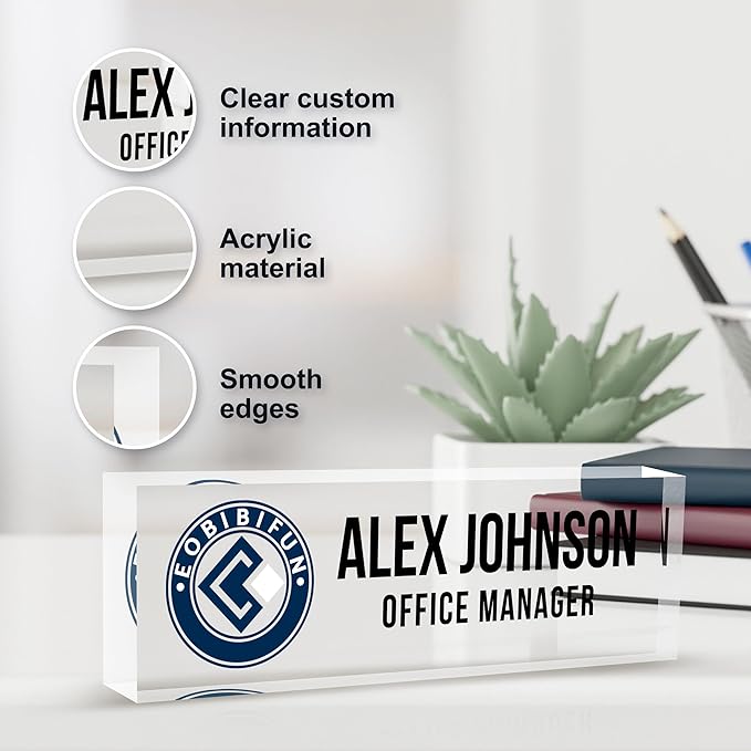 Personalized Name Plate for Desks, Custom Desk Name Plates, Acrylic Name Plate Office Desk Accessories, Personalized Office Gifts for Coworkers Teachers, Employee Appreciation Gifts (B-BusinessLogo)