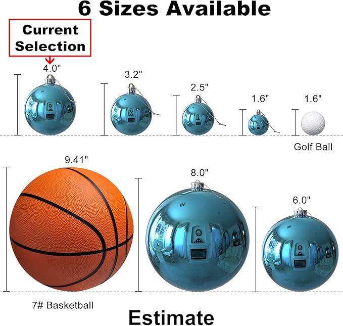 Baby Blue 4.0" Large Christmas Balls - Christmas Tree Decoration Ornaments Shatterproof Hanging Balls for Birthday Halloween Holiday Wedding Decorations Set of 4pcs