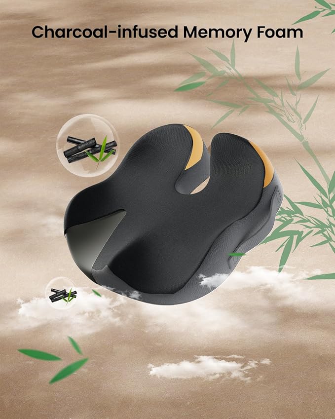 ProtoArc Seat Cushion, Office Chair Cushion for Sciatica, Coccyx Cushion, Ergonomic Memory Foam Seat Cushion for Car, Home, Pressure Relief Pad for Hip, Tailbone, All Day Comfort - Black&Gray