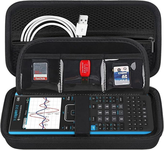 BOVKE Calculator Case for Texas Instruments TI-Nspire CX II CAS/CX II/CX CAS/CX Color Graphing Calculator and More - Extra Mesh Pocket for USB Cables and Other Accessories, Black+Black
