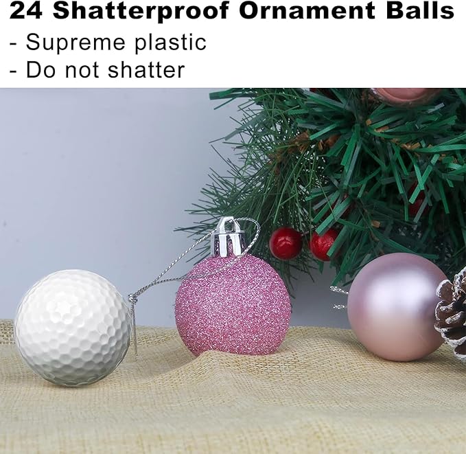 Bubblegun Pink 1.6" Small Christmas Balls Christmas Tree Decoration Ornaments Shatterproof Hanging Balls for Birthday Halloween Holiday Wedding Decorations Set of 24pcs