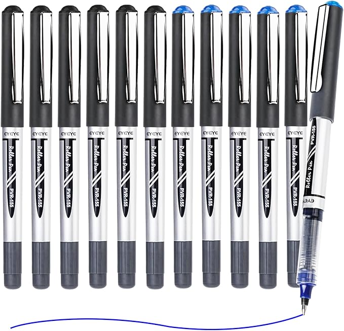 EYEYE Rollerball Pens 0.7mm, 6 Black 6 Blue Medium Point Roller Ball Pen Quick Dry, Liquid Ink Pens Fine Point Smooth Writing Pen for Journaling, Note Taking, Office, School Supplies