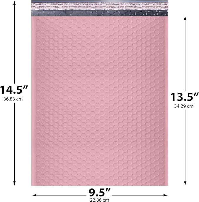 Light Pink Large Poly Bubble Mailers 9.5x14.5 inch #4 | Self Seal Padded Envelopes Cushioned Bubble Mailer | Usable Size 9.5x13.5 | WaterProof | Lightweight mailing Shipping Bags | 200 Pack Bulk