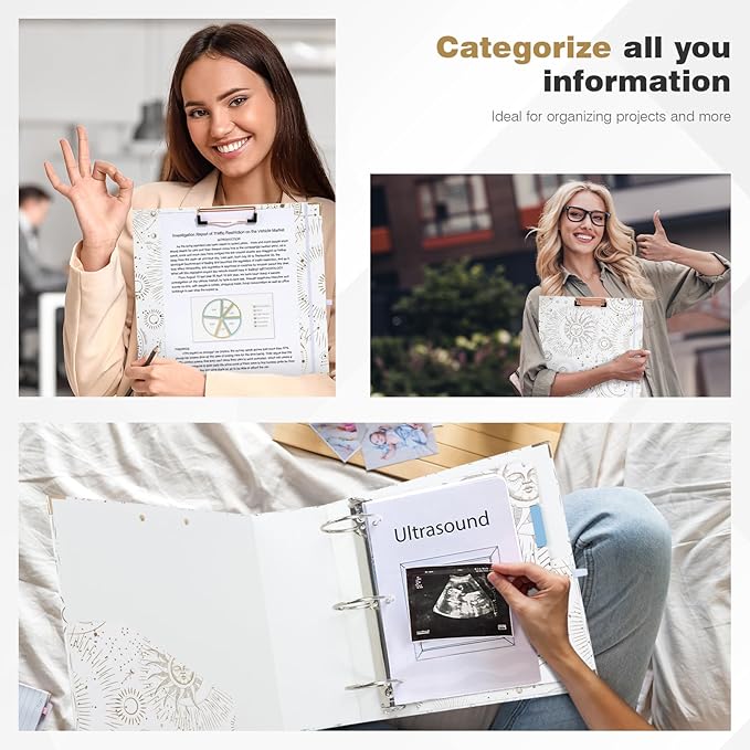 Ospelelf 3 Ring Binder 3 Inch, Cute Binder for Letter Size (11" x 8.5") with 5 Tab Dividers, File Folder Labels and Low Profile Clipboards, Tarot Cards Binder for School Supplies and Office Supplies