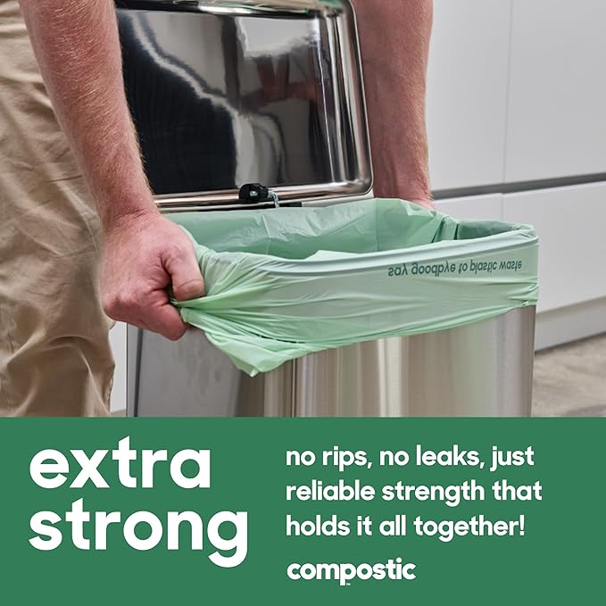 Home Compostable Trash Bags, 3 Gallon Small Kitchen Rubbish Bags (17” x 17.7”), Extra Strong & Quickly Breaks Down, 100 Count