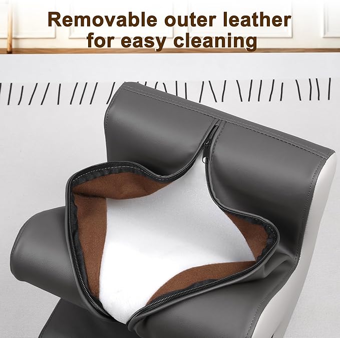 H&B Luxuries Ottoman, Foot Stool with Creative Shape, Napa Leather Ottomans, Removable Outer Foot Rest, No Assembly Required, Ottoman for Living Room, Bedroom, Entrance, Gray White